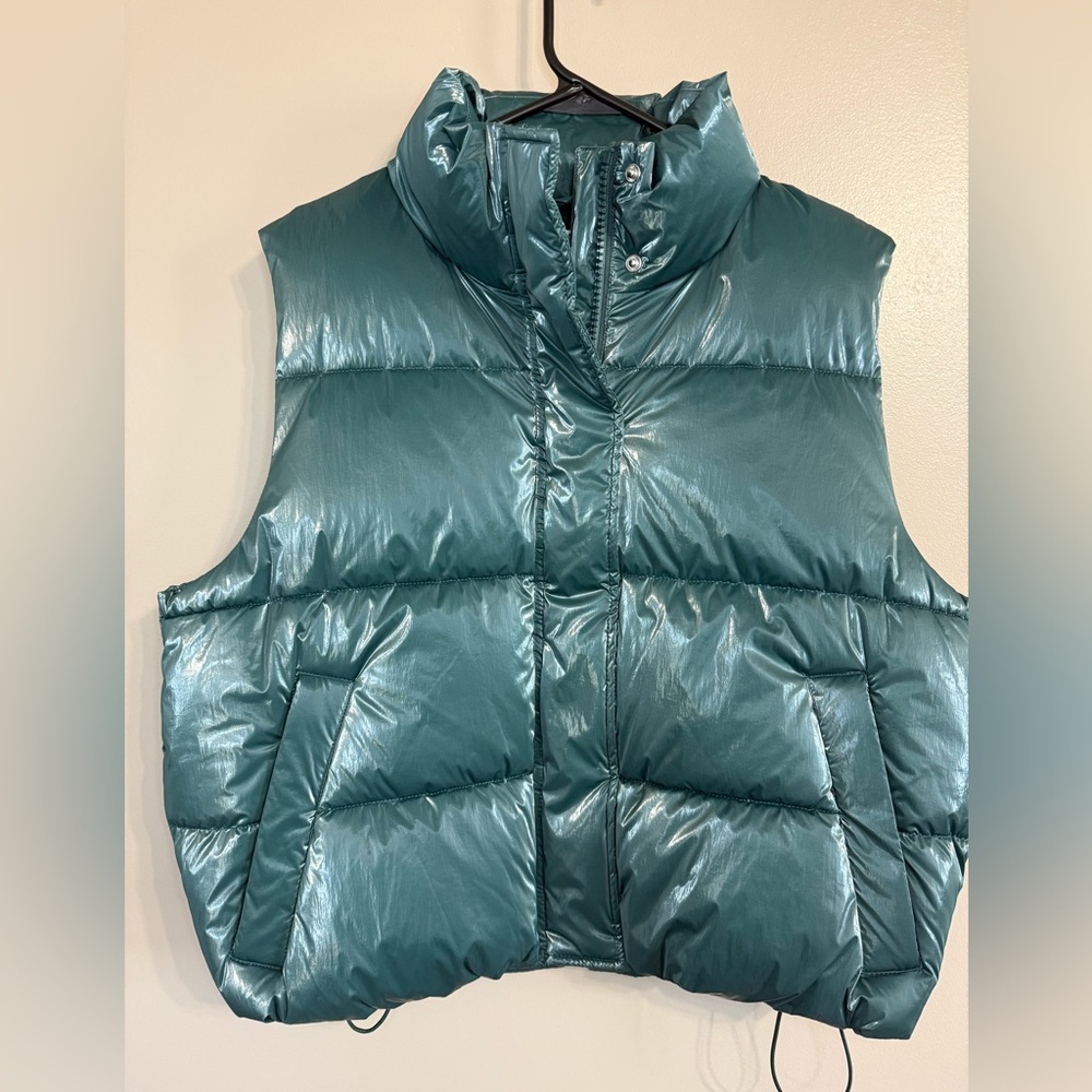 PINK Victoria's Secret High Shine Marshmallow Puffer Vest Forest Green Women's L - Picture 2 of 14
